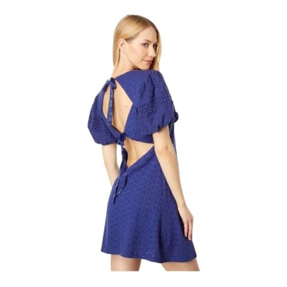 Free People apricot rose puff sleeve eyelet cotton lined dress size S NWT - Picture 4 of 10